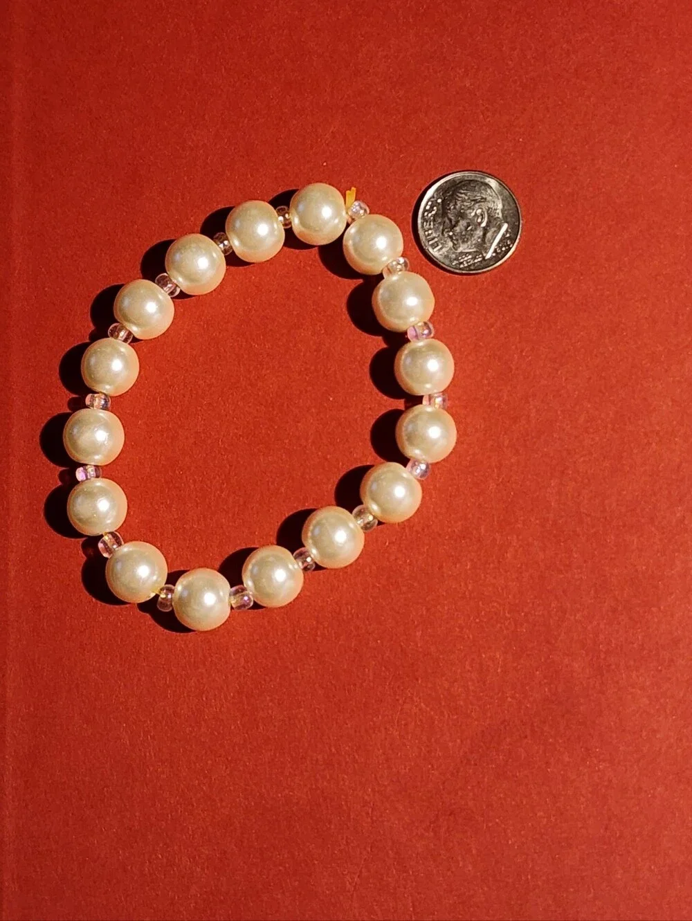 Elegant Faux Pearl Beaded Stretch Bracelet With Clear Spacer Beads